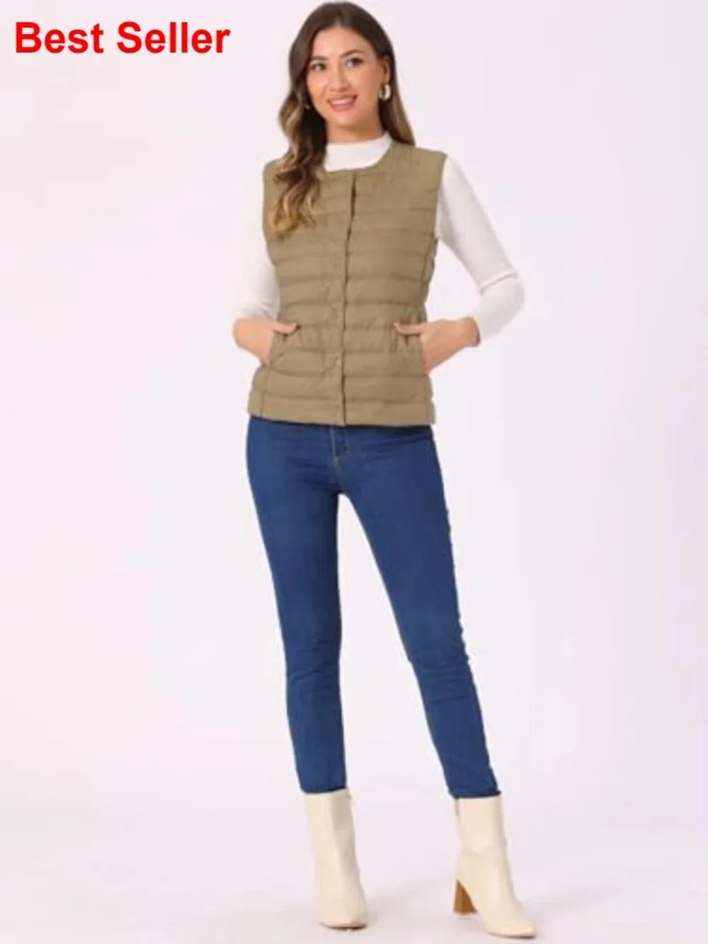 Lightweight Quilted Puffer Vest Sleeveless Button Up Nylon - Picture 3 of 5